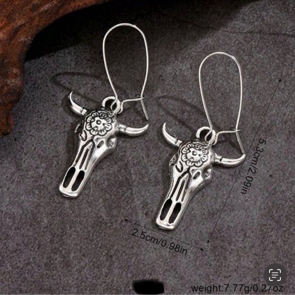 Silver Bull Skull Earrings
